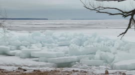 Huge chunks of ice wash up on shore of Lake Superior in Wisconsin