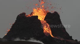 Geldingadalir volcano eruption spewing magma Iceland March 2021 close up