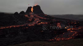 Geldingadalir volcano erupts as magma rivers flow down, Iceland March 2021