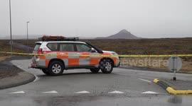 Search and rescue vehicle blocks road to Geldingadalir volcano, Iceland March 2021