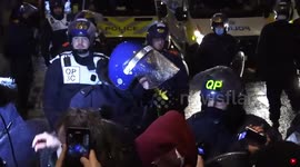 Bristol protesters mock police claim that officers broke their bones by chanting, 'Where's your broken arm?'