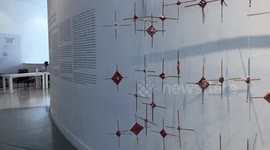 Contemporary art exhibition with traditional woven items in Bangkok