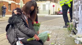 Flowers and candles outside Embassy of Myanmar in London as dozens more killed by military