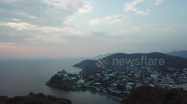 Psara, a Small Aegean Island, Drone Shot of Port and Town from Above
