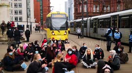 Sit-down 'Kill the Bill' protests in Manchester, UK