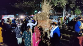 The people's gather around a bonfire and pray and perform rituals Holika Dahan