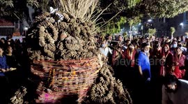 The women's gather around a bonfire and pray and perform rituals Holika Dahan