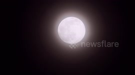 Super full worm moon rising in Minster-on-Sea in Kent, UK
