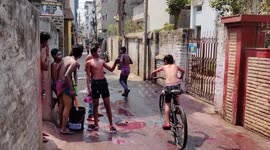 Tiny age childrens playing with Holi with funny moment