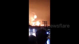 Massive fire triggered by explosion engulfs oil refinery in Indonesia