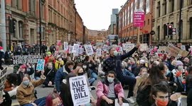 Demonstrators block roads during 'Kill the Bill' protest in Manchester, UK