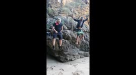 Jump fail from rock, hear tendon break on impact in knee.
