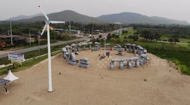 Carhenge monument made from 80 vehicles in Thailand recreates UK's Stonehenge (drone view)