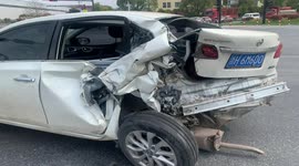 Truck slams into car after emergency braking on highway in eastern China