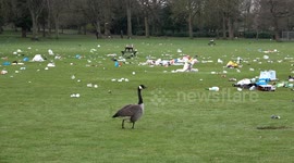 Sea of litter left by parkgoers in Birmingham as UK enjoyed record-breaking temperatures