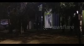 Bomb squad raid team examining suspicious objects at Pondok Aren Mosque, Tangerang, Indonesia