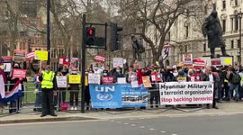 Protest against Myanmar's coup held outside Houses of Parliament in London