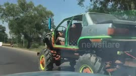 Bizarre modified car made from scrap Toyota and tractor frame
