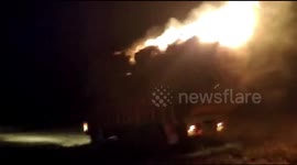 Moving truck broke out fire, on present mind of  driver the vehicle saved.