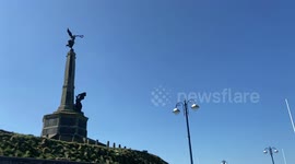 Landmarks of Aberystwyth on a sunny Good Friday, West Wales, UK