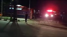 A mini bus car caught fire inside the Inner City Toll Road in East Jakarta, Indonesia