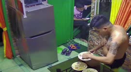 Man walks into microwave door left opened after cooking food