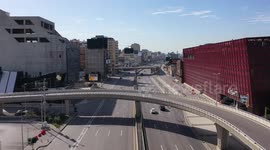 Aerial drone footage of empty highways, streets, and Beirut central district in Lebanon during Easter total lockdown