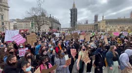 Protesters march to Parliament Square in London against harassment of women