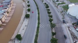 Aerial footage of empty highways, streets, and Beirut central district in Lebanon during Easter total lockdown