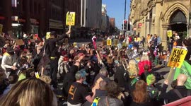 Manchester 'Kill the Bill' protesters block traffic in Deansgate