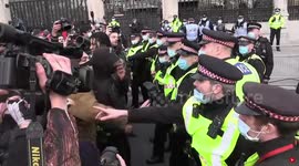 City of London police officers make arrests at 'Kill the Bill' protest in front of Houses of Parliament