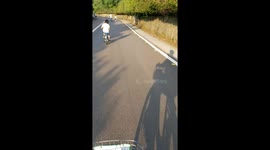 A bicycle race where family run fast along a forest trail, go go go
