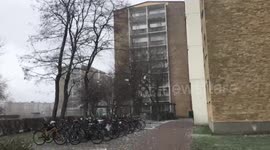 Sudden snow storm hits Malmö following various Spring days, Sweden