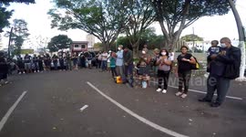 Helping the homeless, distributing food and Easter eggs on Easter Day in São Paulo, Brazil