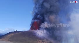 Close-up footage of lava streams splurted from erupting Mount Etna