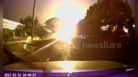Intense flash of light as high-voltage power line is struck by lightning bolt in China