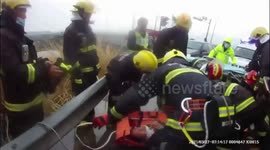 Car skids off road and down bank after trying to avoid scooter in eastern China