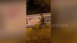 Man spotted riding pig along road in northern China