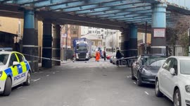 Lorry that was stuck under railway bridge in Camden now seen FREED 3/3