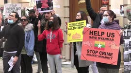 Protesters gather outside Myanmar embassy in London after ambassador locked out