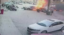 Motorist catches fire after flames burst out of minibus in northwestern China