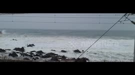 Snowing Anin East Sea in Korea, with rough wave