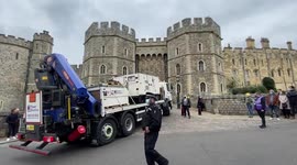 Trucks carrying equipment enter Windsor Castle as Prince Philip's funeral preparations begin