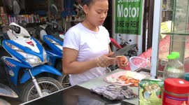 Thailand,  Vietnam, Laos Street food, instant food, sandwich, bread, baguettes, food-making women, travel to Thailand, Thai food