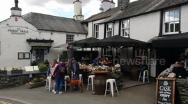 Pub gardens are packed in the lake District sunshine as landlords are allowed to serve drinkers again from the 12th April