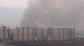 Huge fire spread over 10 000 sq hard to extinguish, even with a helicopter, covered city in smoke, St Petersburg, Russia