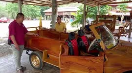 Thai man makes cool customised pickup truck from wood