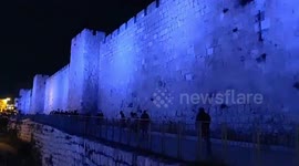 Israel Celebrates Independence Day, Jerusalem Old City Walls Illuminated In Blue And White