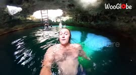 Adrenaline junkie films as he plunges into spectacular cave in Mexico