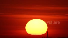 Watch this stunning footage as the sun sets behind Blackpool tower over the Irish Sea